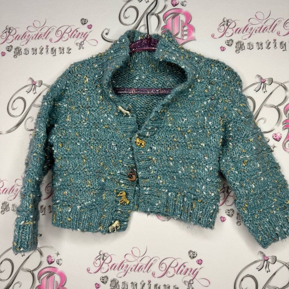 Animal button sweater crochet knitted cheetah elephant tiger leopard buttons